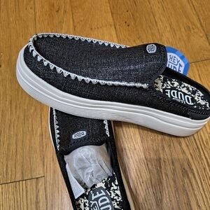 Hey Dude Black and White Slip-On Shoes